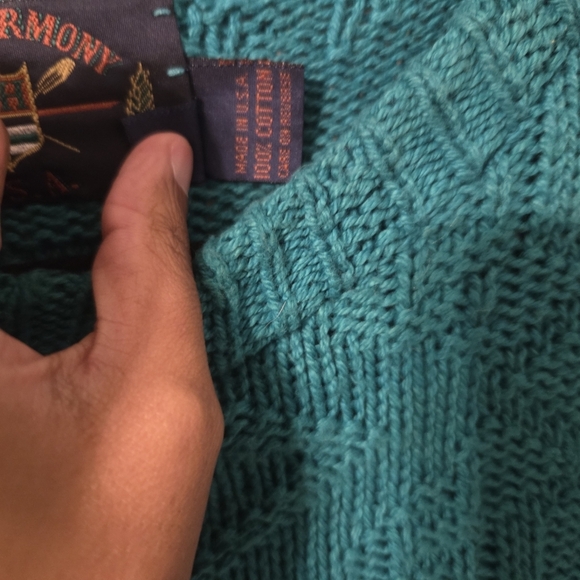 Lake Harmony Men's Vintage 100% Cotton Preppy Green Fisherman Chunky Sweater. XL - Picture 5 of 5